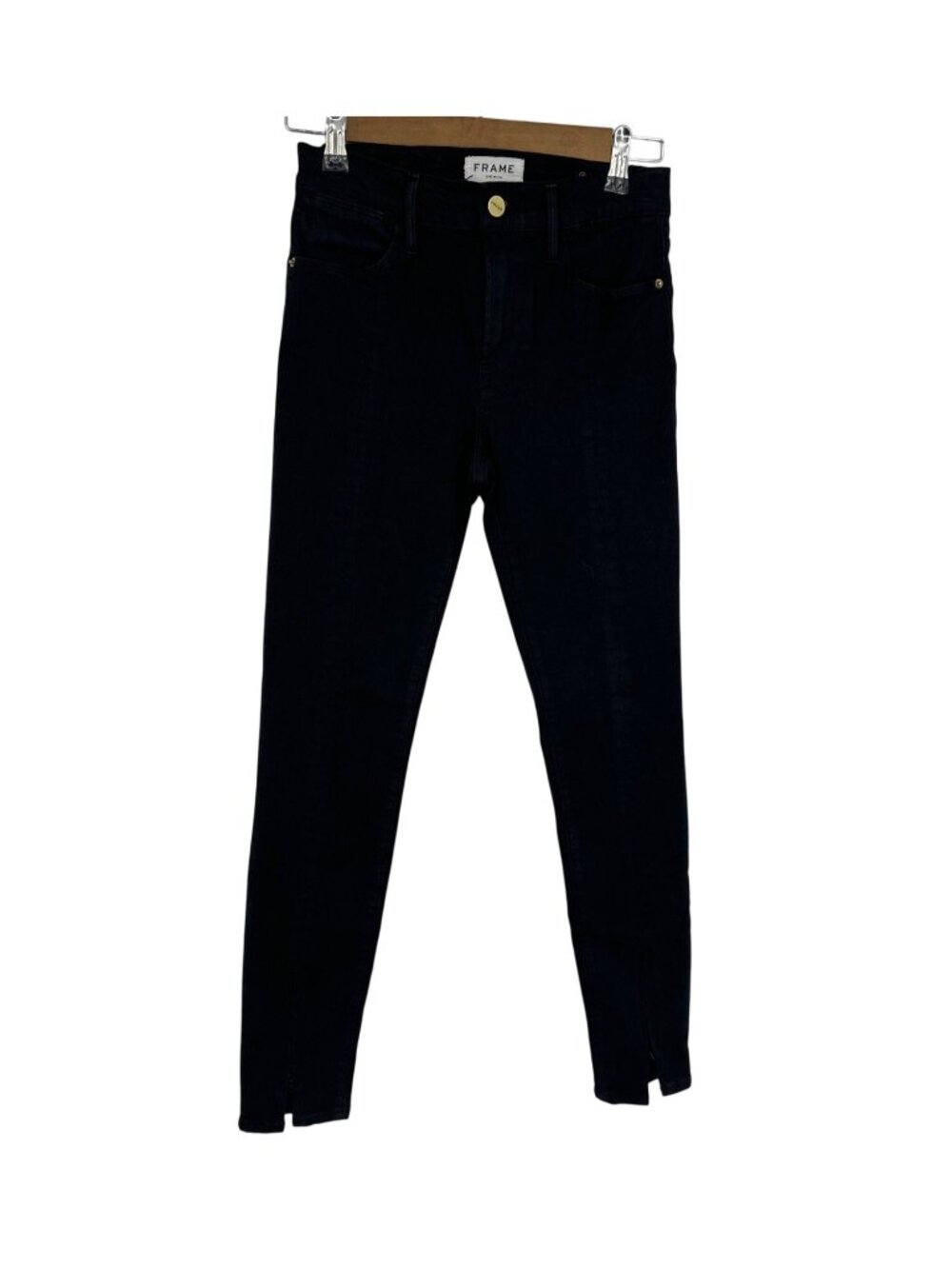 Frame Women's Le High Skinny Black Denim Jeans Size 26 With Ankle Zipper